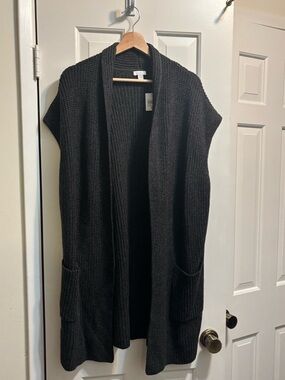 J. Jill Marled Charcoal Gray Shawl Collar Ribbed Sleeveless Cardigan, NWT